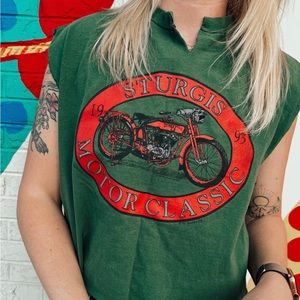 Vintage Harley Davidson cut off Green top